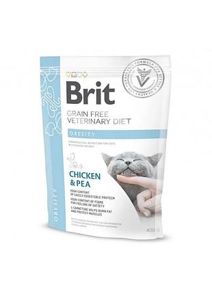 Корм сухой brit grain free vetdiet cat obesity для котов с лишним весом и ожирением с курицей и горохом 400 г