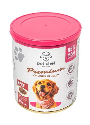 Влажный корм для собак pet chef кусочки в желе с говядиной 800 г