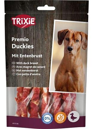 Лакомство trixie premio duckies для собак кость с уткой без глютена для дрессировки гипоаллергенное 100г