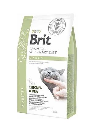 Корм сухой brit grain free vetdiet cat diabetes для котов с сахарным диабетом беззерновой с курицей и горохом 2 кг