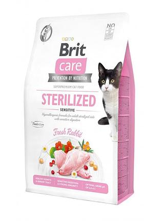Корм сухий brit care cat grain free sterilized sensitive для стерилізованих котів з чутливим травленням з кроликом 2 кг