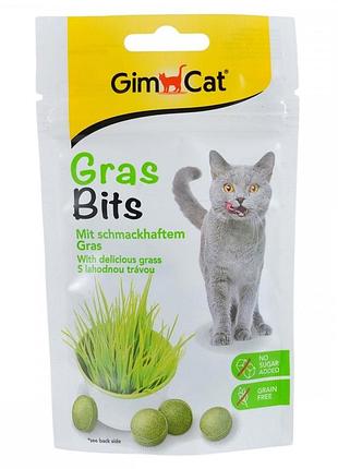 Ласощі gimcat grasbits для кішок з натуральною травою 40 г без цукру вітаміни для виведення вовни 65 шт