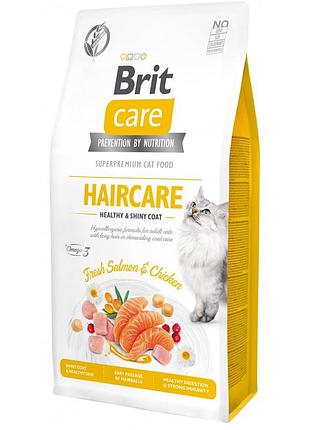 Корм сухой brit care cat grain free haircare healthy and shiny coat для котов уход за кожей и шерстью лосось и курица 7 кг
