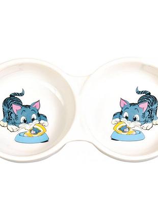 Миска trixie для котов двойная керамическая 2/150 мл d-11 см