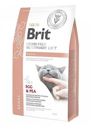 Корм сухой brit grain free vetdiet cat renal для котов с заболеванием почек с яйцом и горохом 2 кг