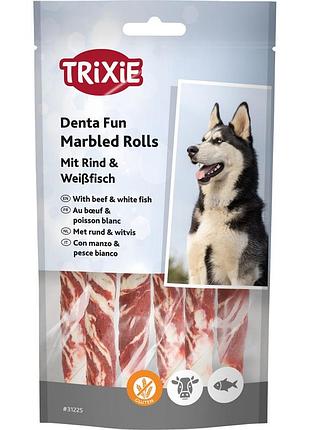 Палочки trixie denta fun для собак 6шт 70г без глютена для чистки зубов из говядины и кожи рыбы 12см 12345