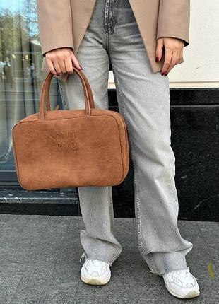 Сумка миу-миу brown textile beau míu top-handle bag