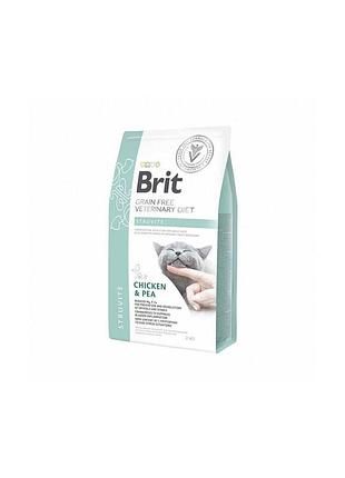 Корм сухой brit grain free vetdiet cat struvite для котов с мочекам яной болезнью с курицей и горохом 2 кг