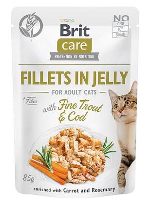 Корм влажный brit care fillets in jelly fine trout and cod д/котив филе в желе с треской и форелью 85 г