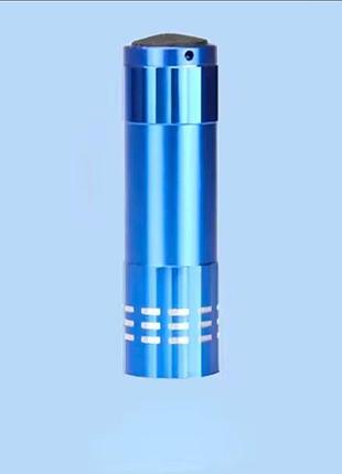Uv/led фонарик для маникюра без бренда металлический 9 светодиодов мгновенная фиксация гелей 6 вт 4,5 в работа от батареек синий