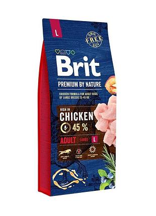 Корм сухой brit premium dog adult l для взрослых собак крупных пород весом 25-45 кг с курицей 15 кг