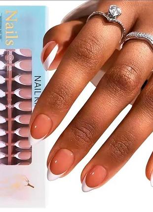 Гелевые типсы для наращивания с французским маникюром nail kingdom матовые миндаль м 150 шт темно-бежевые с белым френчем (403)