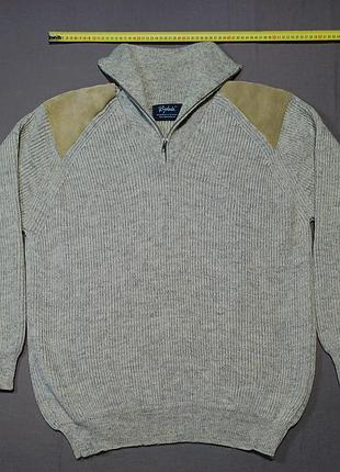 Плечи 55 см vintage rydale size xl heart of yorkshire 100% pure wool made in u9 серый с замшевыми вставками охотничий свитер джемпер на молнии