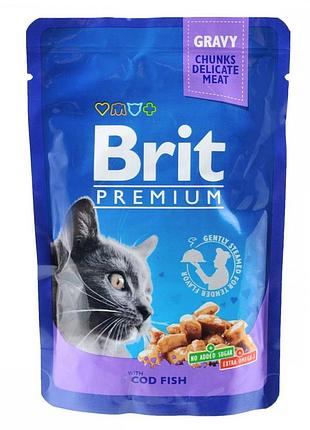 Корм влажный brit premium cat cod fish pouch для котов с треской 100 г