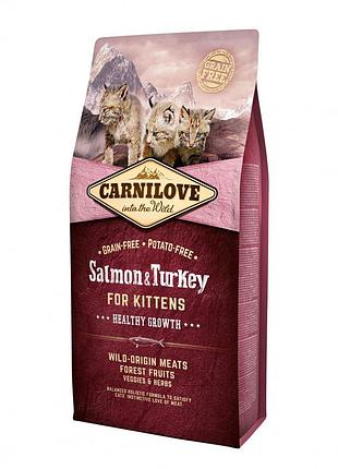 Корм сухий carnilove cat kitten для кошенят з лососем та індичкою 6 кг