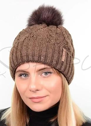 Шапка з бомбоном (помпоном) rima sofi 18071 темно-коричневый