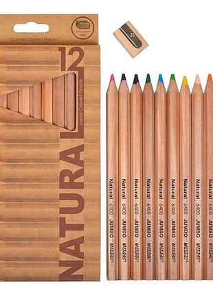 6400-12св олівці 12 кольорів товсті зі стругачкою natural-cedarlite marco