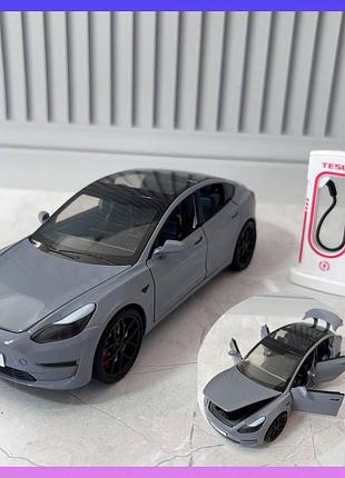 Детская машинка металлическая инерционная ap-2005 tesla model 3 1:24 серый