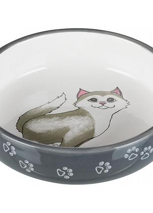 Миска trixie для котов короткоморных пород серая/белая керамическая 15 см 300 мл