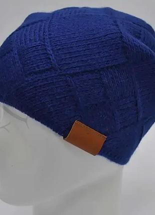 Молодежная одинарная удлиненная шерстяная шапка чулок lirus виолаш ярко синий
