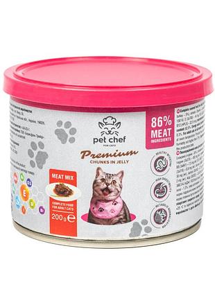 Влажный корм для котов pet chef кусочки в желе мясный микс 200 г
