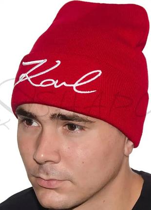 Брендовая молодежная шапка лопата karl lagerfeld l20028 красный