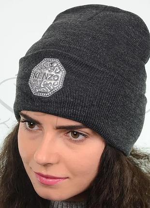 Стильна вязана шапка лопата бренд sofi l19026 темно-сірий