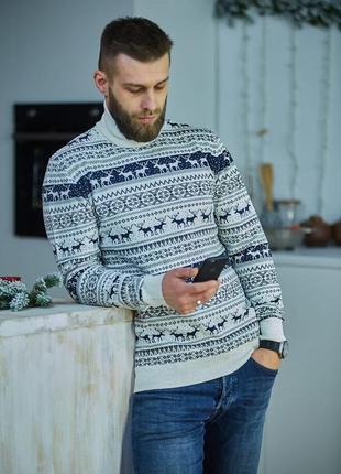 Светр з оленями,джемпер чоловічий светр з горлом,подарунковий светр!3 фото