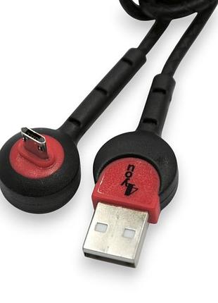 Кабель usb micro usb 4you angara (2000mah, tpe, 90град, micro 2х стор.,черный)