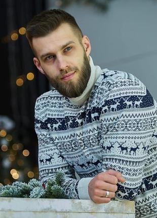Светр з оленями,джемпер чоловічий светр з горлом,подарунковий светр!6 фото