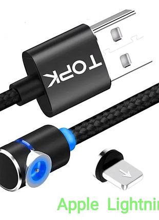 Кабель для телефона магнитный угловой topk usb с коннектором lightning iphone. 1 метр.