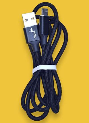 Кабель usb micro usb 4you rido fast charge (2.1a, круглый, ткань, черный, 1м)