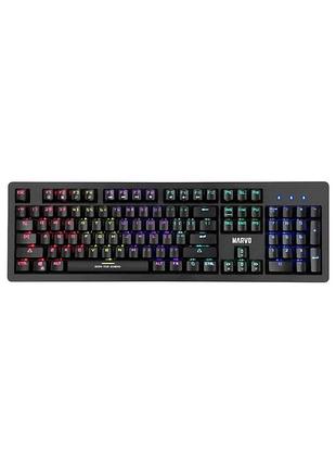 Клавіатура дротова механічна marvo kg916 multi-led підсвічування mechanical blue switch usb black