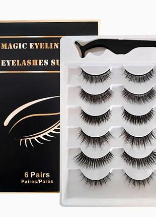 Набір самоклеючих вій 6 моделей пінцет маркер magic eyeliner & eyelashes suit