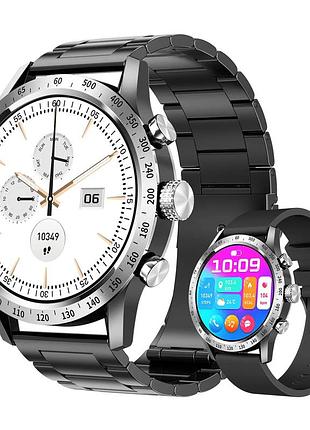 Смарт-годинник lemfo ht20 black (розмова, тонометр, пульсоксиметр) super amoled екран, 2 ремінця