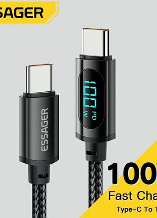 Кабель для заряджання телефона з дисплеєм essager pd 100w type c - type c 100 см.