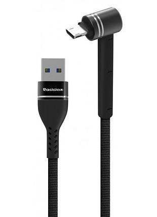 Кабель usb micro usb reddax rdx-388 2.4a 1m (круглий, тканинний, метал. коннектор, г-подібний) black