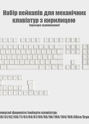 Кейкапы клавиши с русской раскладкой/кириллицей для механических клавиатур big set cherry mx gateron kailh outemu белый (с поддержкой всех лейаутов)