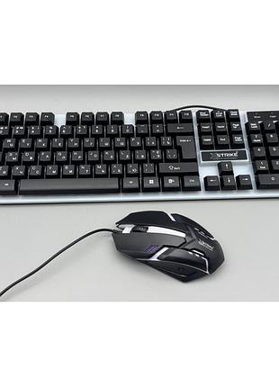 Проводная клавиатура с подсветкой + мышка xstrike x-1014 rgb usb с подсветкой