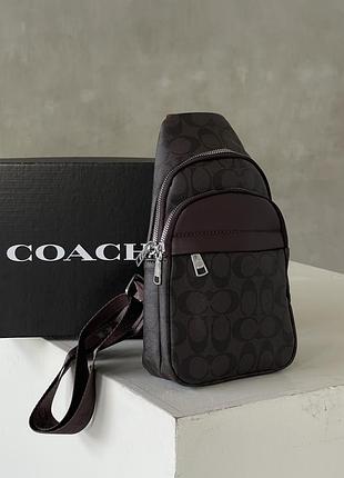 Мужская сумка слинг мессенджер coach через плечо коричневый коуч