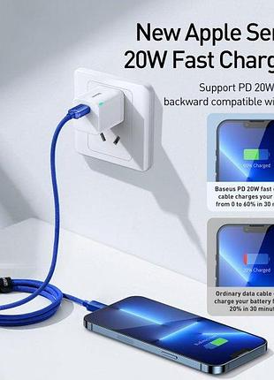 Кабель baseus crystal shine series fast charging data cable type-c to ip 20w 1.2m cajy000203 blue 7