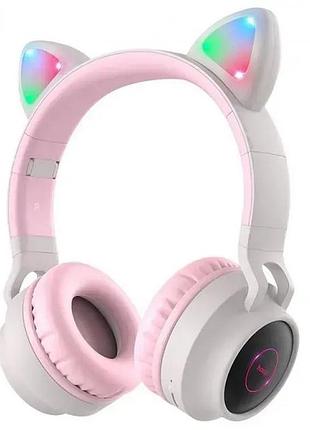 Бездротові блютус навушники з мікрофоном hoco w27 cat ears сіро-рожевий