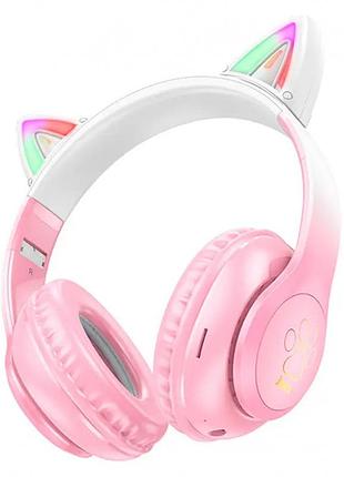 Наушники hoco w42 cat ear bluetooth с кошачьими ушками и led подсветкой розовые с белым