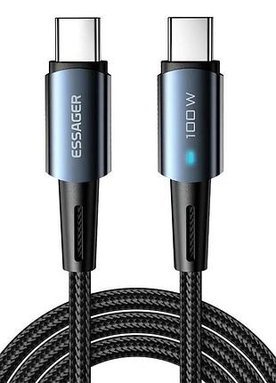 Кабель essager type-c to type-c швидке заряджання 100w 1м blue (exctt1-cg03)