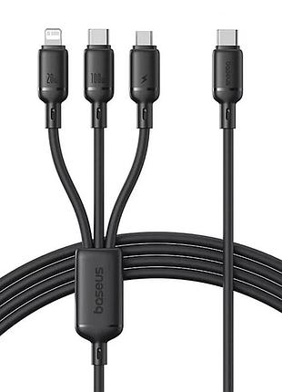 Кабель baseus silky one-for-three fast charging type-c to micro usb+lightning+type-c 100w 1.5m (black) 2