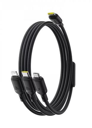 Кабель baseus silky one-for-three fast charging type-c to micro usb+lightning+type-c 100w 1.5m (black) 3