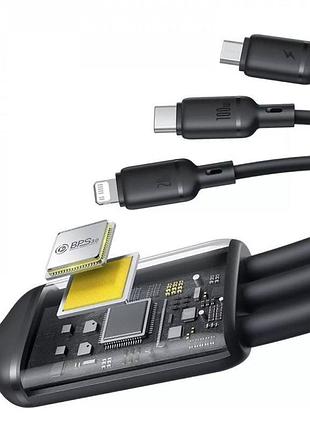 Кабель baseus silky one-for-three fast charging type-c to micro usb+lightning+type-c 100w 1.5m (black) 5