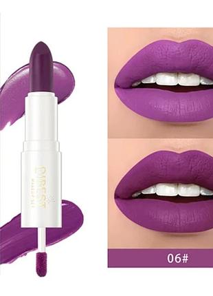 Губная помада 2-в-1 qibest №6 lip gloss and lipstick фиолетовая водостойкая матовая