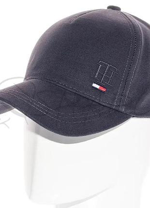 Кепка unisex с брендовая вышивкой бейсболка котоновая с регулировкой размера tommy hilfiger bth20841 темно-серый