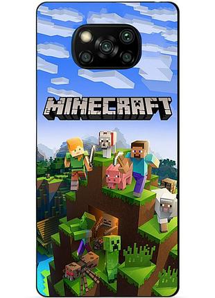 Силиконовый бампер чехол для xiaomi poco x3 с рисунком minecraft